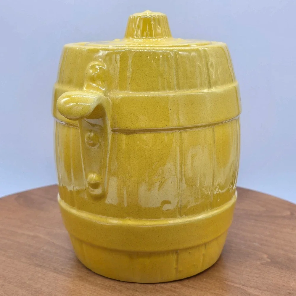 Vintage‎ Frankoma Yellow Barrel Cookie Jar w/ Lid French Country Farmhouse Decor